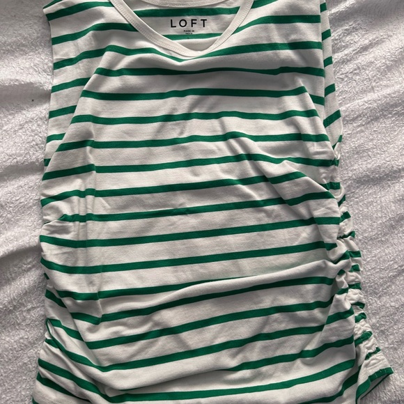 LOFT Sleeveless Top with Green and White Stripes - Picture 1 of 2